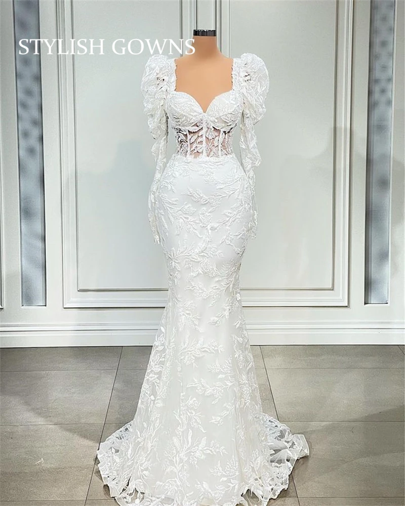 

Robe De Mariee Luxury Sweetheart Wedding Dress 2023 With Lantern Sleeve Appliques Mermaid Ruffles Vestido De Noiva Bridal Gowns