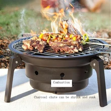 BBQ Charcoal Grill, Portable Household Grill, Non-stick Round Carbon Barbecue Grill with Insulation Pad Camping Grill Stove