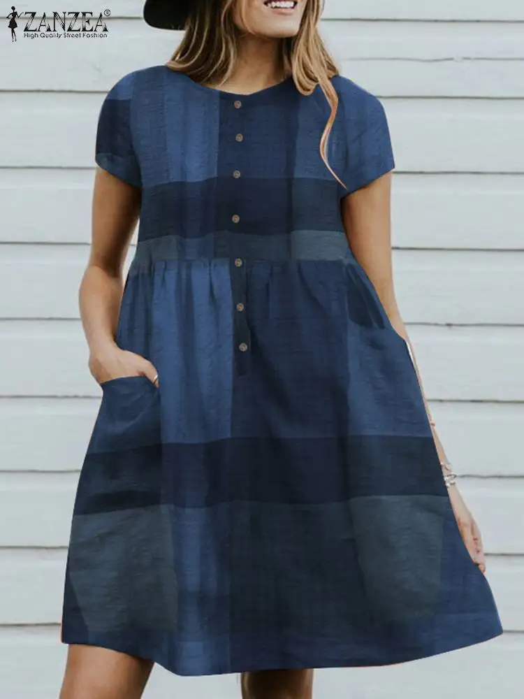 Summer Bohemian Beach Loose Casual Dress ZANZEA Women Short Sleeve O Neck Vestido Kaftan Vintage Printed Plaid Sundress Femme
Summer Bohemian Beach Loose Casual Dress ZANZEA Women Short Sleeve O Neck Vestido Kaftan Vintage Printed Plaid Sundress Femme