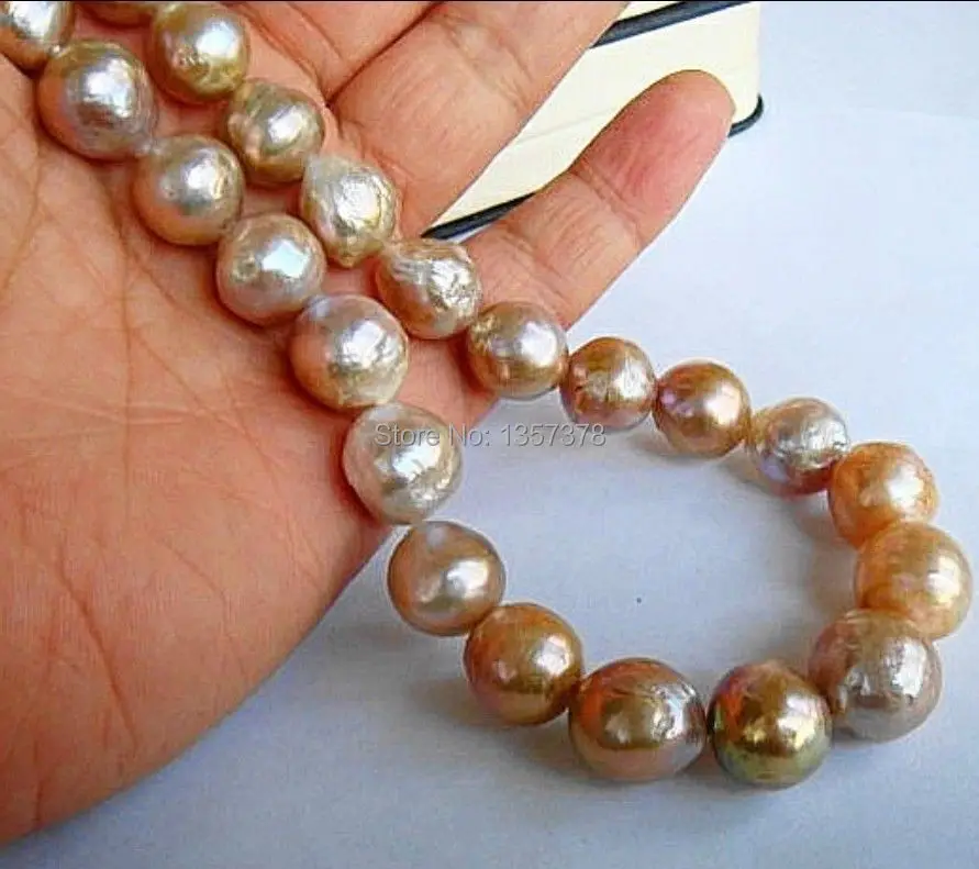 

18"12-13MM NATURAL AUSTRALIAN SOUTH SEA GOLD NUCLEAR PEARL NECKLACE 14K