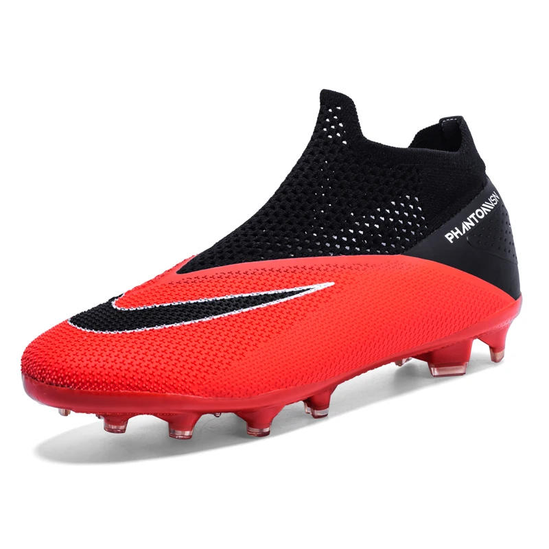 

Slip-On Men's Football Boots High-Top Soccer Shoes Kids Anti-Slip Grass Training Football Shoes Ultralight Large Size Sneakers