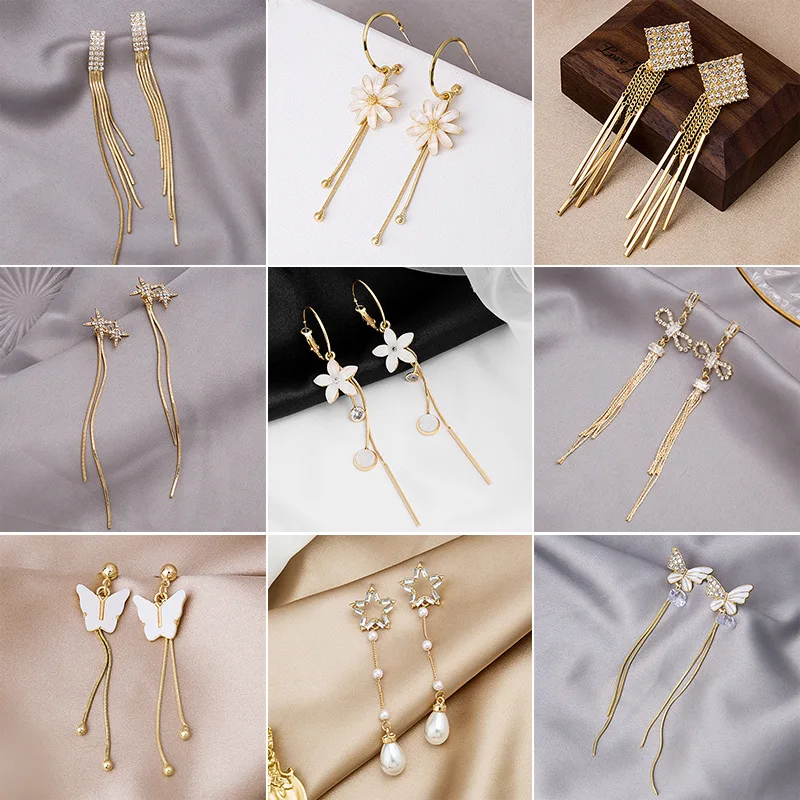 New Tassel Earrings Net Celebrity Diamond-studded Butterfly Flower Pearl S925 Earrings Temperament Fashion Long Thin Earrings
New Tassel Earrings Net Celebrity Diamond-studded Butterfly Flower Pearl S925 Earrings Temperament Fashion Long Thin Earrings