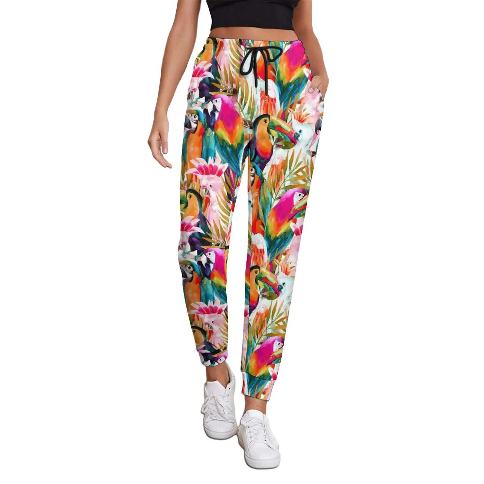 

Tropical Birds Jogger Pants Female Parrots Palm Leaves Streetwear Joggers Spring Vintage Custom Trousers Big Size 2XL