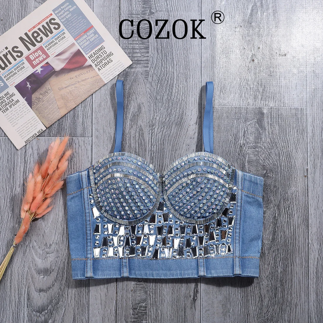 Women's Denim Handmade Rhinestone Diamond Push up Bustier Crop Top Sexy Punk Corset Bra
Women's Denim Handmade Rhinestone Diamond Push up Bustier Crop Top Sexy Punk Corset Bra