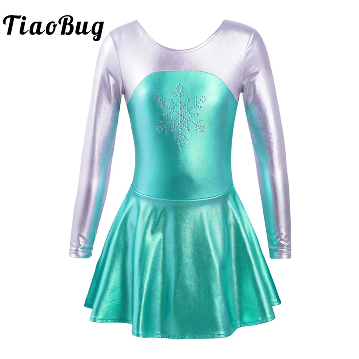Girls Figure Skating Dress Long Sleeves Metallic Shiny Snowflake Gymnastic Ballet Dance Leotard Stage Performing Costume 
Girls Figure Skating Dress Long Sleeves Metallic Shiny Snowflake Gymnastic Ballet Dance Leotard Stage Performing Costume