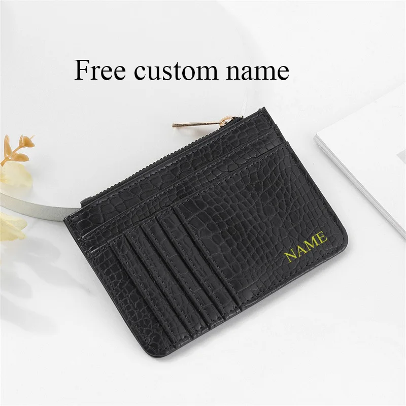 

Free Custom Name Large Capacity Men's and Women's With Multiple Card Positions Delicate Crocodile Pattern Card Holder PU Leather