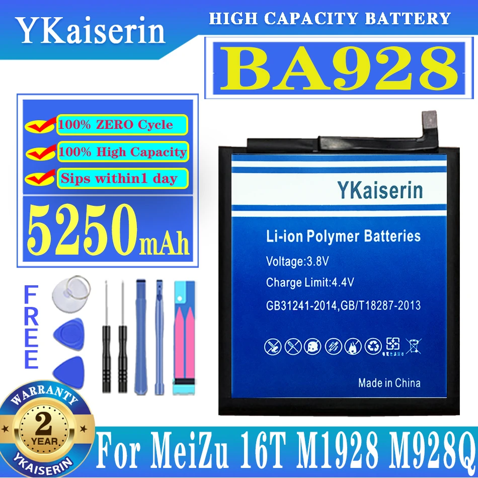 YKaiserin BA928 100% New BA-928 Replacement Battery For MeiZu 16T M1928 M928Q Batteries 5250mAh High Quality Bateria + Free Tool
YKaiserin BA928 100% New BA-928 Replacement Battery For MeiZu 16T M1928 M928Q Batteries 5250mAh High Quality Bateria + Free Tool
