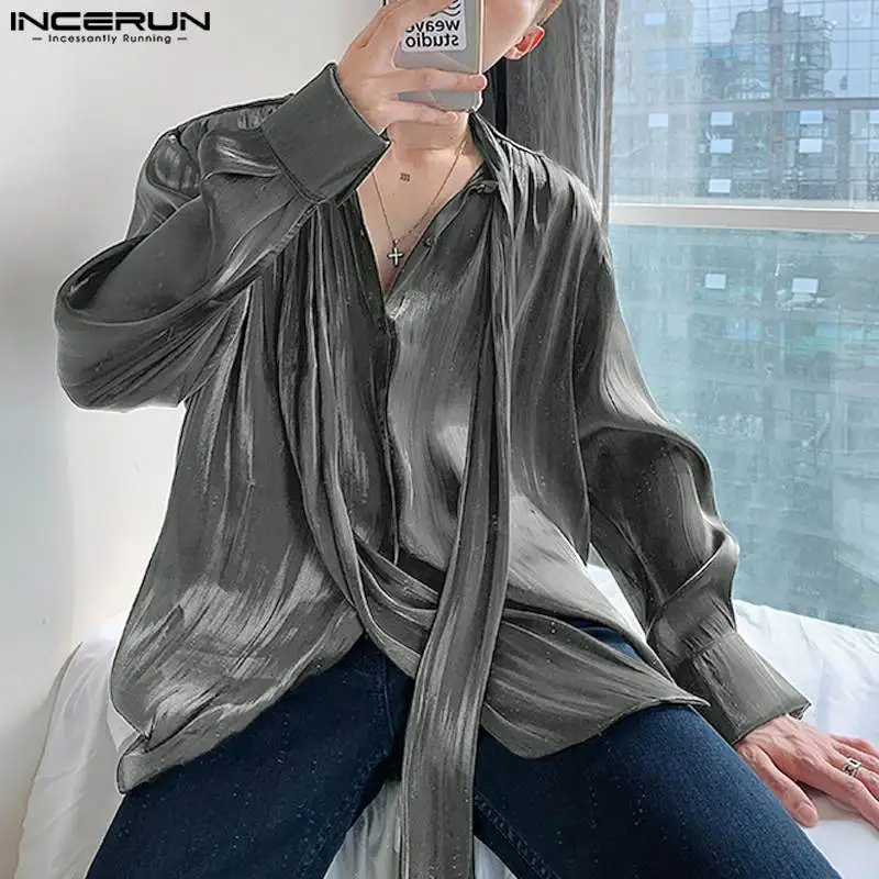 Men Shirt Solid Shiny Long Sleeve Tie Oversize Men Clothing 2023 Pleated Korean Style Streetwear Fashion Party Shirts INCERUN
Men Shirt Solid Shiny Long Sleeve Tie Oversize Men Clothing 2023 Pleated Korean Style Streetwear Fashion Party Shirts INCERUN