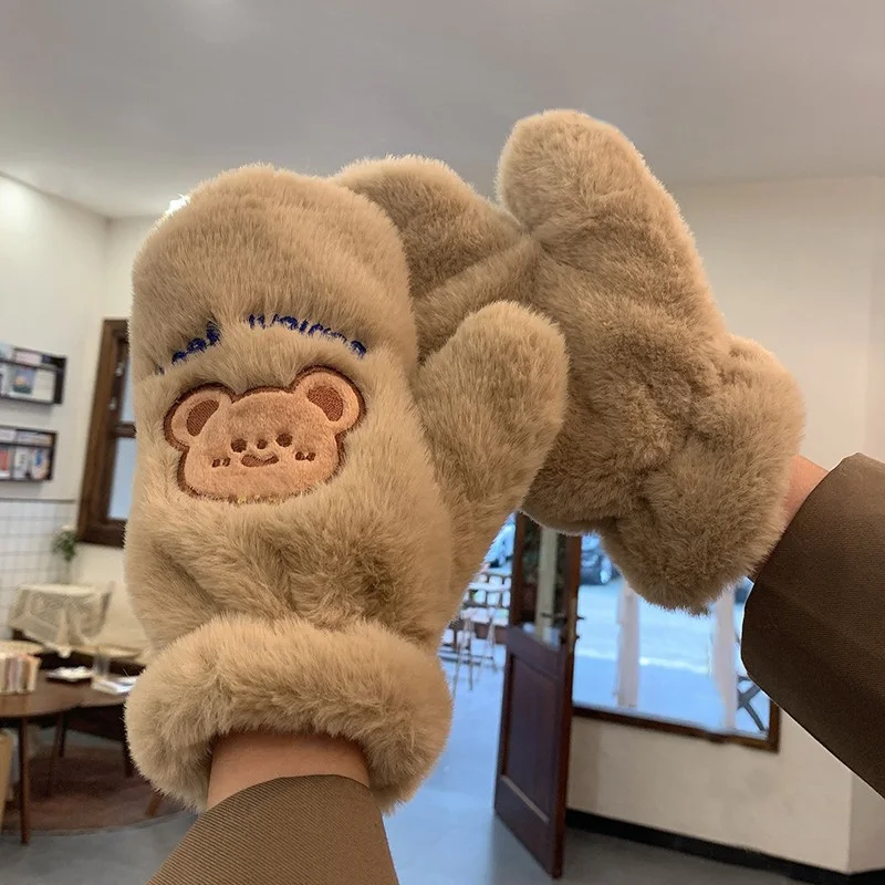 Winter Bear Embroidery Soft Plush Gloves Women Warm Thicken Fingerless Mittens Girls Students Outdoor Warmer Gifts Hand Guards
Winter Bear Embroidery Soft Plush Gloves Women Warm Thicken Fingerless Mittens Girls Students Outdoor Warmer Gifts Hand Guards