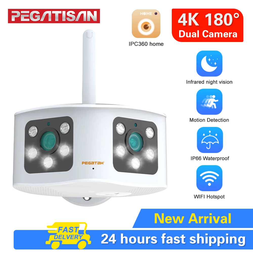 4K Dual Lens 165° Wide Angle Panoramic IP Camera Outdoor 5MP 6MP CCTV Surveillance Camera Video Security Protection Wifi Cameras
4K Dual Lens 165° Wide Angle Panoramic IP Camera Outdoor 5MP 6MP CCTV Surveillance Camera Video Security Protection Wifi Cameras