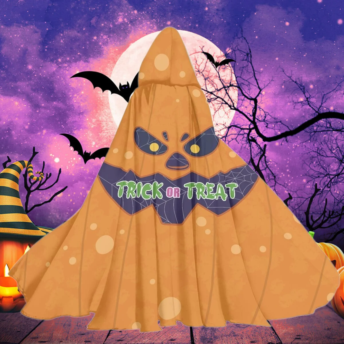 

Pumpkin Evil Smile Design Hooded Cloak Coat Medieval Women Vintage Gothic Cape Coat Long Trench Halloween Ghost Cosplay Costume