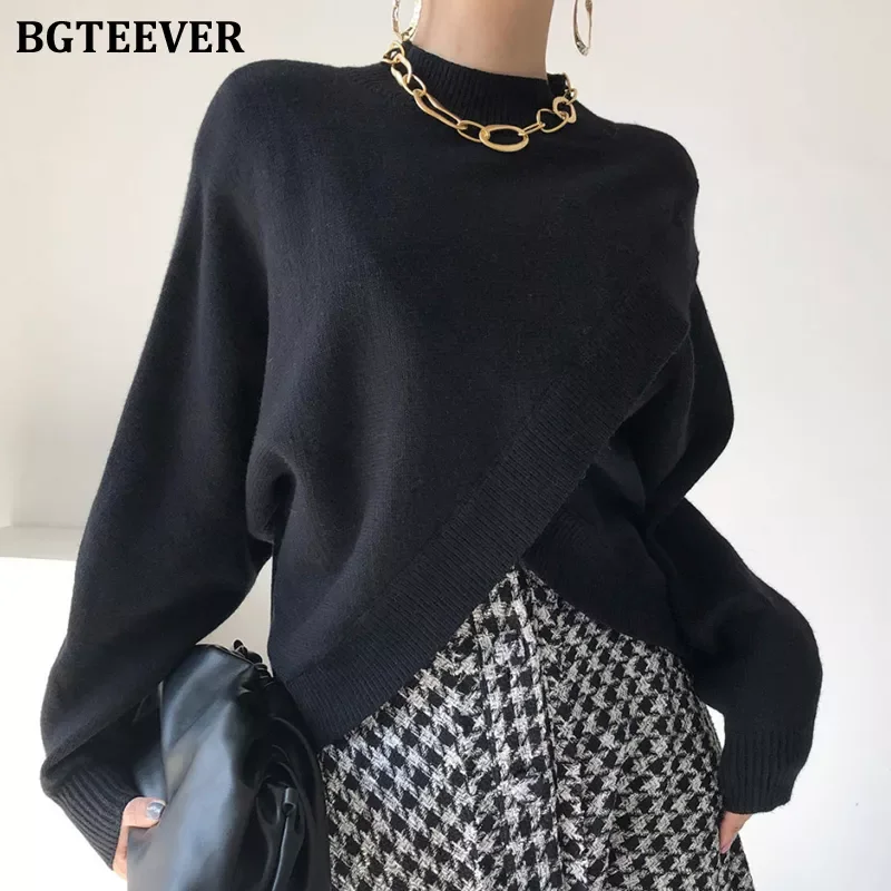 BGTEEVER Stylish Criss-Cross Knitted Jumpers 2021 Autumn Winter Half Turtleneck Women Sweater Pullovers Loose Female Knit Tops
BGTEEVER Stylish Criss-Cross Knitted Jumpers 2021 Autumn Winter Half Turtleneck Women Sweater Pullovers Loose Female Knit Tops