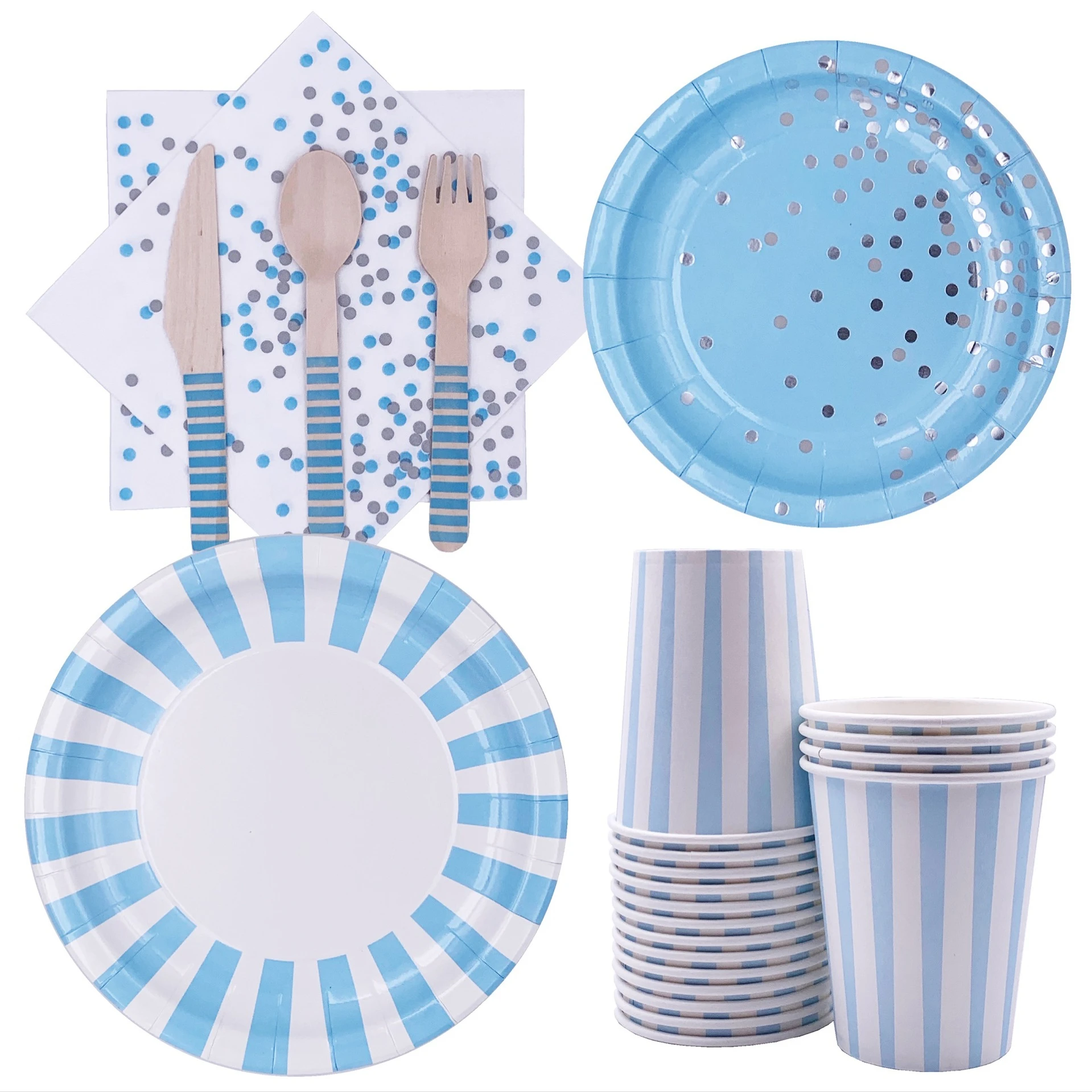 Hot Stamping Blue Polka Dot Striped Disposable Tableware Set Paper Cup Plates for Wedding Birthday Party Decorations Baby Shower
Hot Stamping Blue Polka Dot Striped Disposable Tableware Set Paper Cup Plates for Wedding Birthday Party Decorations Baby Shower