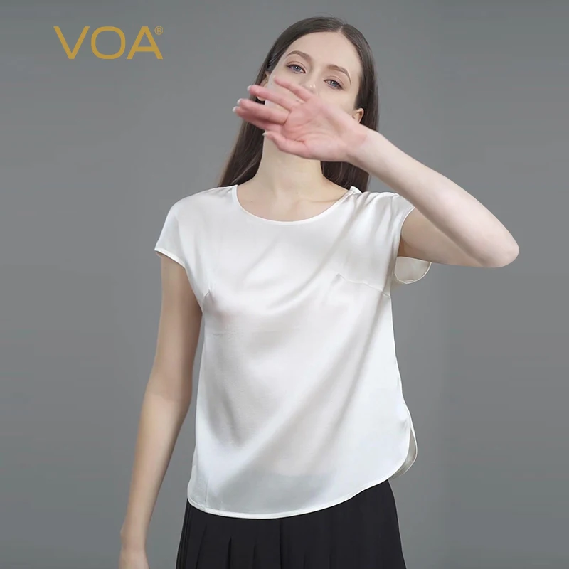 【Seckill】VOA Slight Strech Satin Silk Casual Solid Color Tshirts Summer Tops O-Neck Basics Simple T-shirt Women Clothing B1872
【Seckill】VOA Slight Strech Satin Silk Casual Solid Color Tshirts Summer Tops O-Neck Basics Simple T-shirt Women Clothing B1872