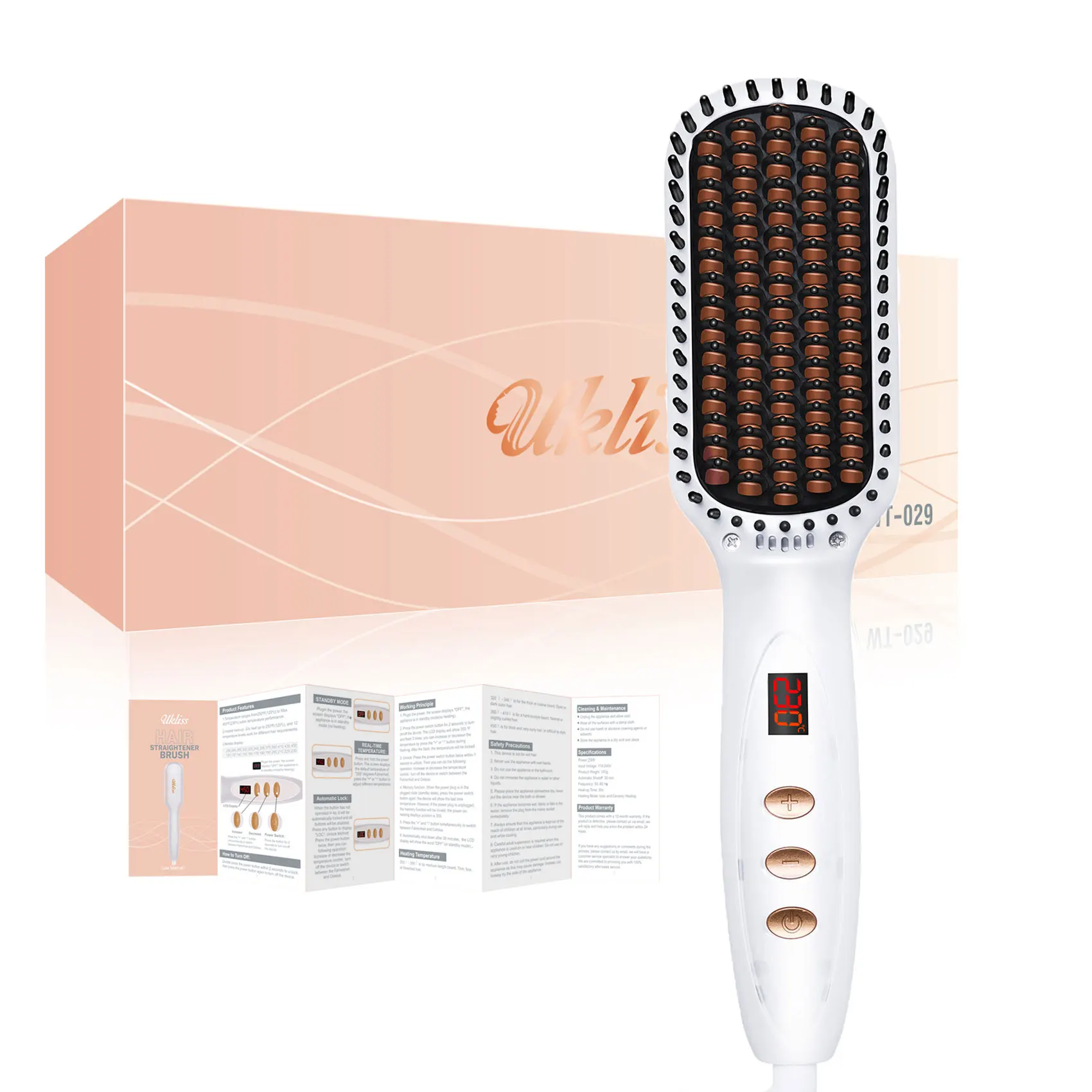 

UKLISS профессиональный электрический выпрямитель для волос, щетка для выпрямления волос, расческа для волос, инструменты для быстрого нагрева и укладки