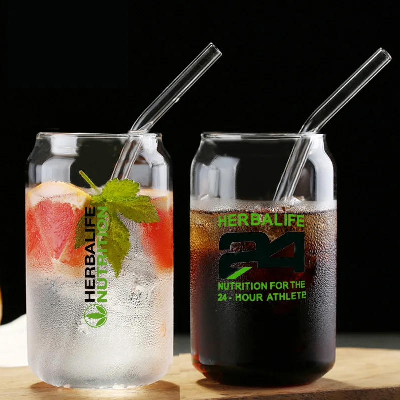 

2Glass+2 Straw Herbalife Nutrition Glass Cup Transparent Drinking Utensil Coffee Wine Milk Beer Cola Juice Handmade Can