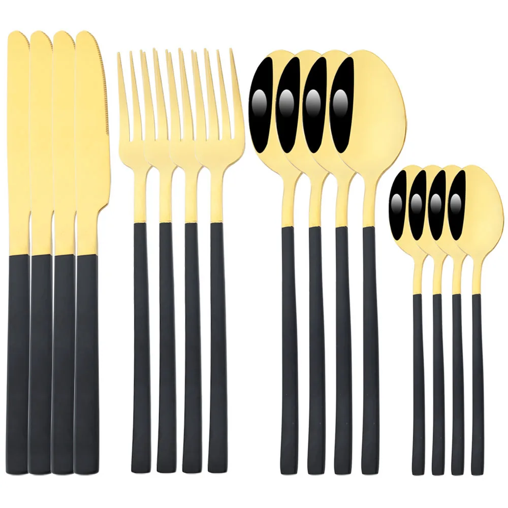 Black Gold Cutlery Set 16Pcs Western Tableware Set Stainless Steel Dinnerware Dinner Knife Tea Spoon Fork Set Kitchen Flatware
Black Gold Cutlery Set 16Pcs Western Tableware Set Stainless Steel Dinnerware Dinner Knife Tea Spoon Fork Set Kitchen Flatware