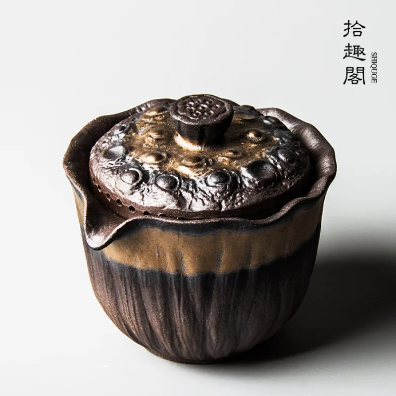 

Handmade Gilding Glaze Porcelain Gaiwan Antique Japanese Style Pot Firewood Creative Lotus Seedpod Kung Fu Tea Set Tea Making De