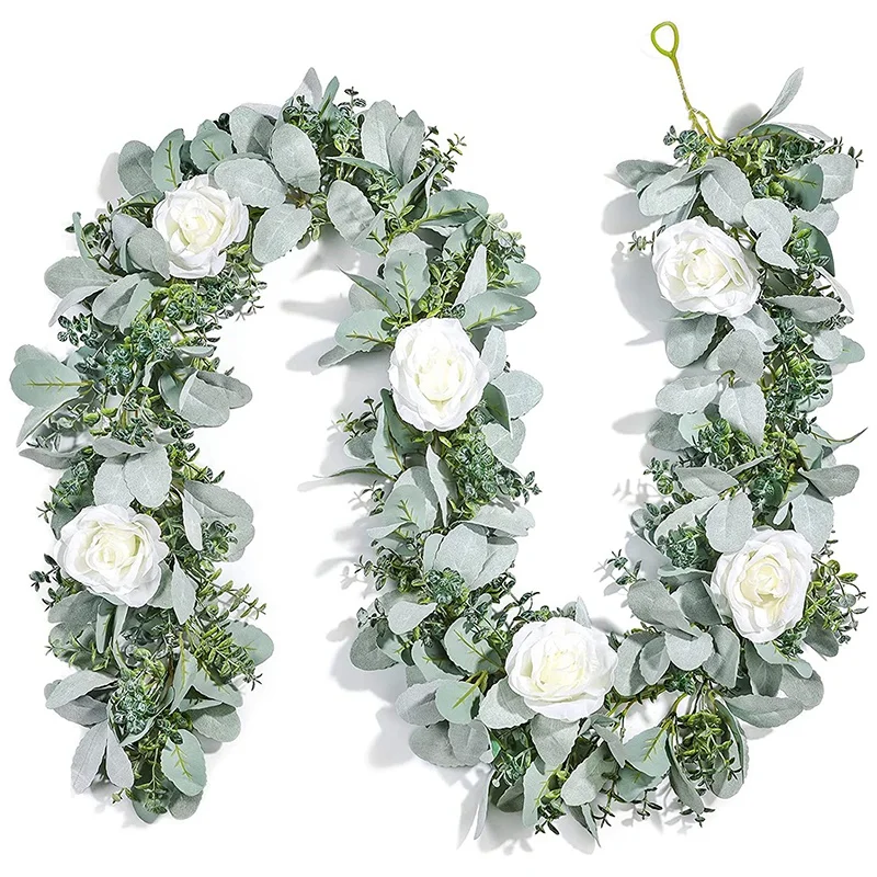 6.7Ft Eucalyptus Garland With Flowers, Lambs Ear Greenery White Roses Fake Vines For Wedding Table Mantle
6.7Ft Eucalyptus Garland With Flowers, Lambs Ear Greenery White Roses Fake Vines For Wedding Table Mantle