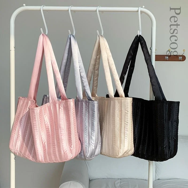 

Nylon Fashion Tote Bags For Women Large Capacity Trend Color Hasp Bag Stripe Luxury Shopper Handbags Casual Shoulder Bags