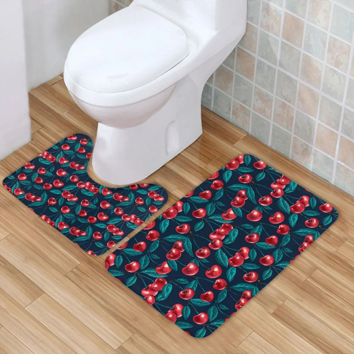 Коврик для ванной с изображением фруктов, красных вишен и листьев, 2 предмета
Коврик для ванной с изображением фруктов, красных вишен и листьев, 2 предмета