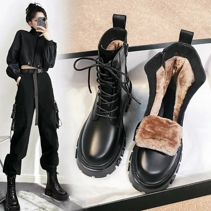 Warm Punk Ankle Boots Woman Gothic Plush Leather Shoes Russian Women's Winter Snow Boots Waterproof High Top Riding Shoes 2022
Warm Punk Ankle Boots Woman Gothic Plush Leather Shoes Russian Women's Winter Snow Boots Waterproof High Top Riding Shoes 2022