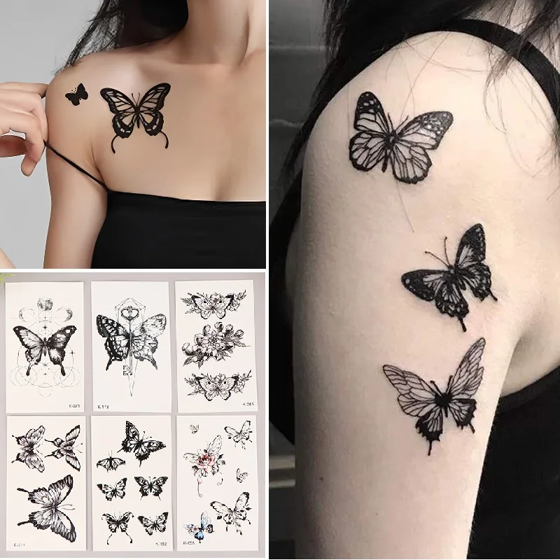 

Водостойкие временные тату-наклейки, бабочки, розы, кавайные Переводные татуировки для женщин, шеи, рук, боди-арта, искусственные татуировки для мужчин