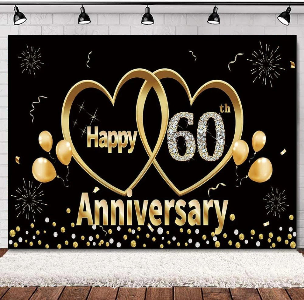 Photography Backdrop 60th Anniversary Banner Decor Wedding Party Supplies Balloons Fireworks Love Background Poster Black Gold
Photography Backdrop 60th Anniversary Banner Decor Wedding Party Supplies Balloons Fireworks Love Background Poster Black Gold
