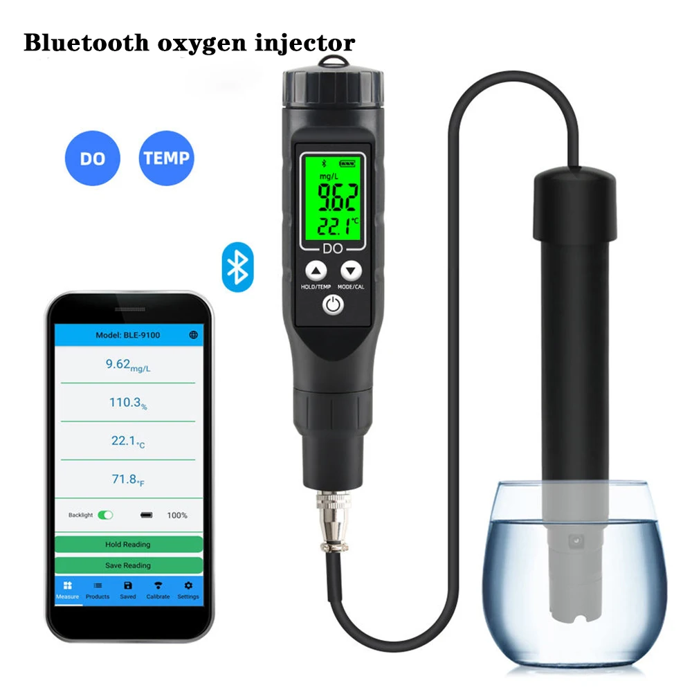 

New BLE-9100 Smart Bluetooth Dissolved Oxygen Meter Backlight Aquaculture Do Analyzer Aquarium Tester For Fish Tank Brewing Wine