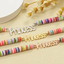 Colorful Sweet Pottery Chain Pretty Girls Personalized Nameplate Necklace Rainbow Colored Clay Kids Christmas Gifts