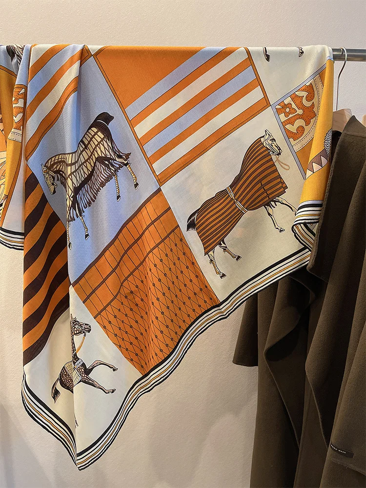 Orange Horse Cashmere Wool Scarfs Luxury Brand Designer Herm Large Foulard Pashmina Shawls for Women Cape Hijabs Accessory 135CM
Orange Horse Cashmere Wool Scarfs Luxury Brand Designer Herm Large Foulard Pashmina Shawls for Women Cape Hijabs Accessory 135CM