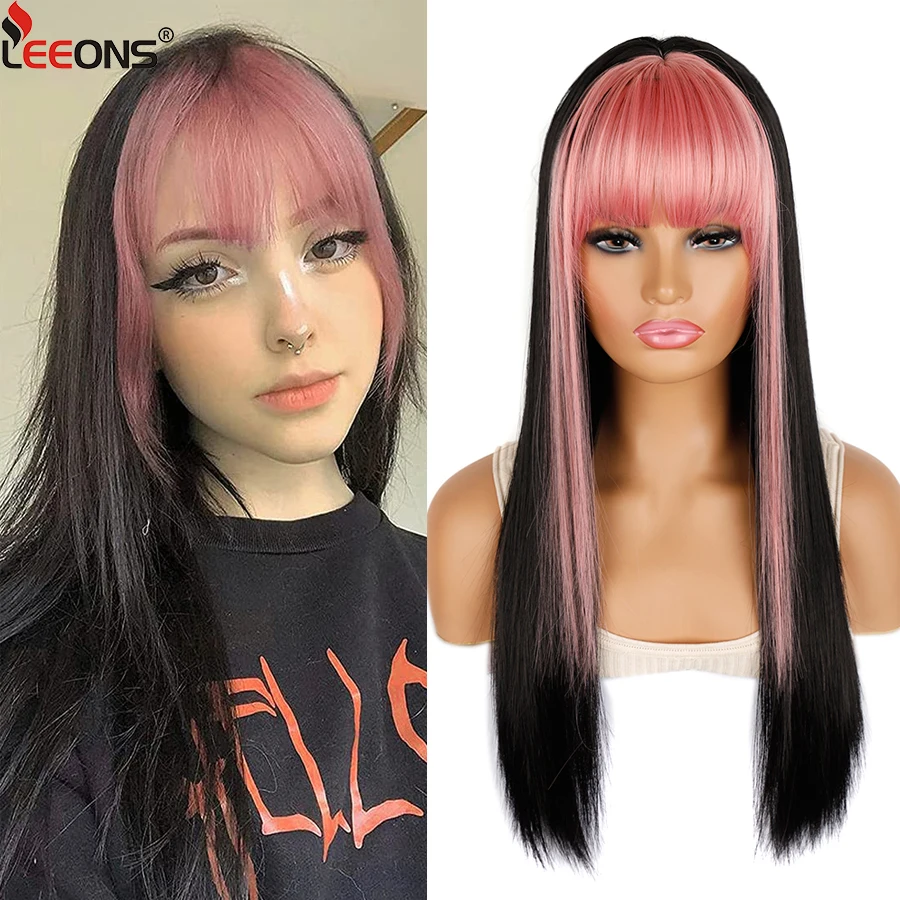 Leeons 22 Inch Synthetic Ombre Long Black Straight Wig For Women Pink Hair Bangs Heat Resistant Cosplay Lolita Daily Party Wig
Leeons 22 Inch Synthetic Ombre Long Black Straight Wig For Women Pink Hair Bangs Heat Resistant Cosplay Lolita Daily Party Wig
