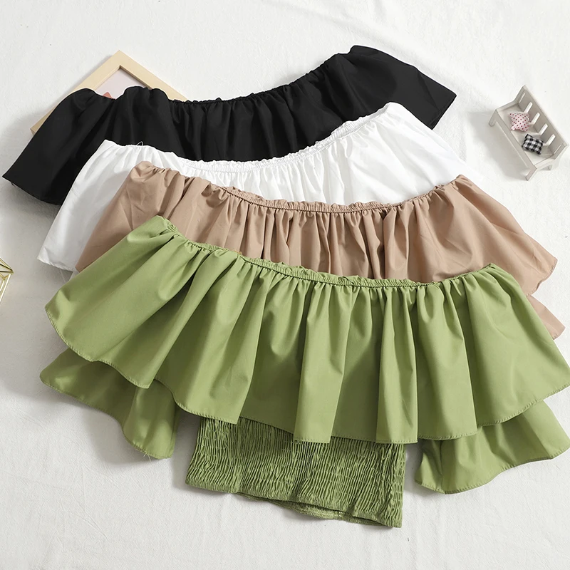 Short Pleated Waist Small Shirt Ruffled One-word Collar Off-shoulder Top Spring New Solid Color All-match Thin Shirt
Short Pleated Waist Small Shirt Ruffled One-word Collar Off-shoulder Top Spring New Solid Color All-match Thin Shirt