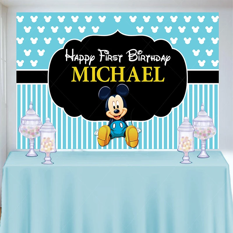 

Студийный фон для фотосъемки с изображением мальчиков замка воздушного шара Минни Микки Маус на день рождения