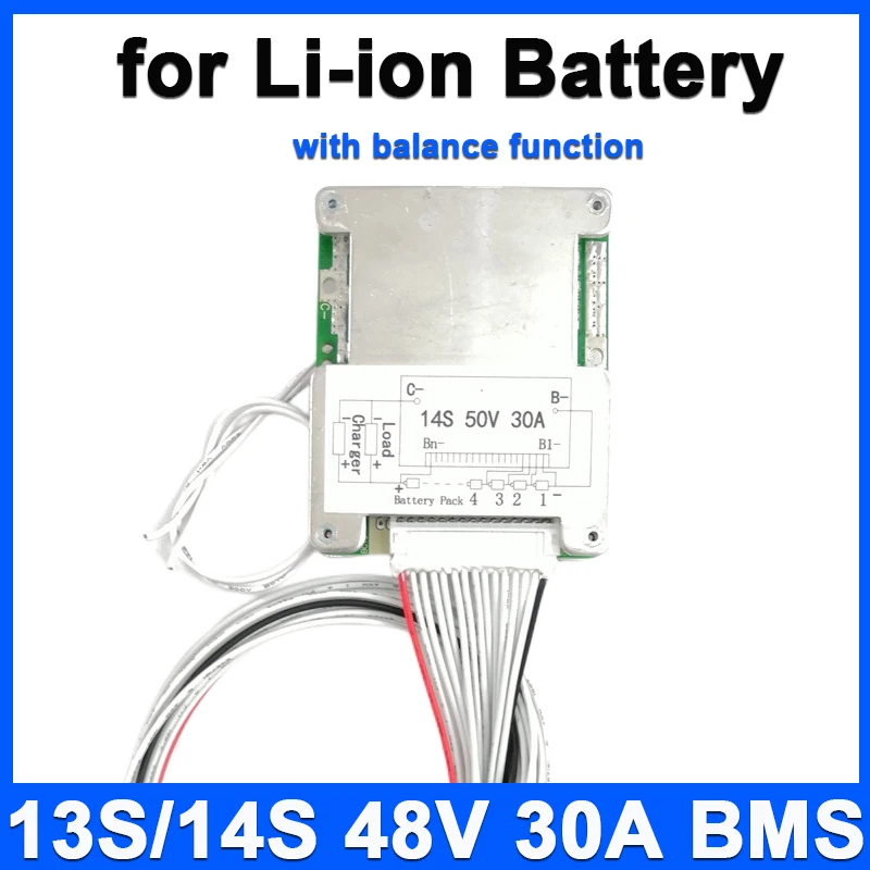 

13S/14S 48 В/50 в 30A баланс BMS для литий-ионной батареи 30 А Φ ток BMS с переключателем ВКЛ./ВЫКЛ.