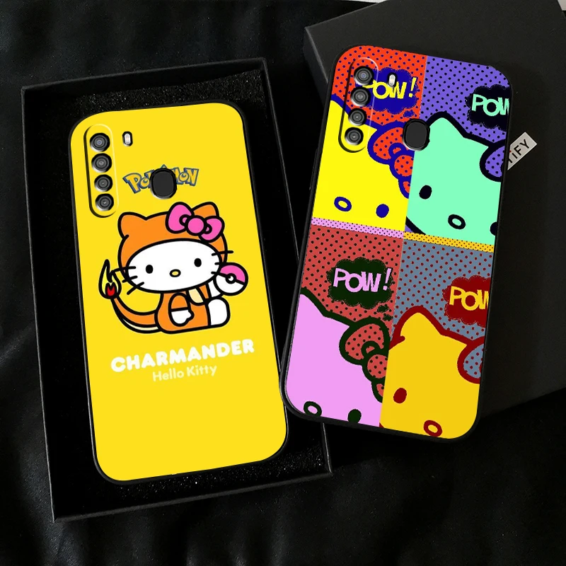 

Cartoon Hello Kitty TAKARA TOMY Phone Case For Samsung Galaxy A01 A02 A10 A10S A20 A22 A31 4G 5G Liquid Silicon Black Coque