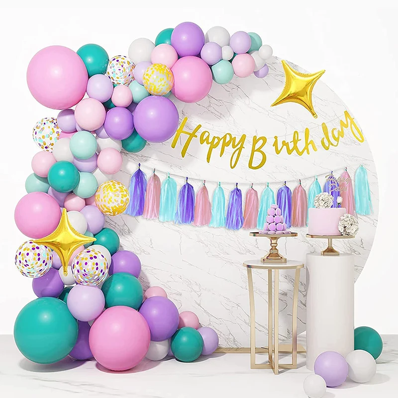 

126pc Tiffany Blue Purple Pink unicorn arche ballon globos unicornio decoration anniversaire decoracion 5th birthday girl ballon