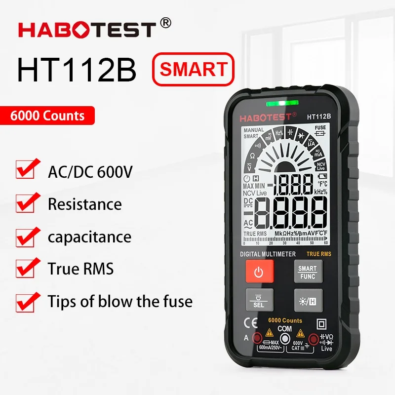 Умный Цифровой мультиметр HABOTEST HT112B, 6000 отсчетов, Автоматический диапазон, 600 В, тестер напряжения постоянного и переменного тока, амперметр, ...
Умный Цифровой мультиметр HABOTEST HT112B, 6000 отсчетов, Автоматический диапазон, 600 В, тестер напряжения постоянного и переменного тока, амперметр, ...