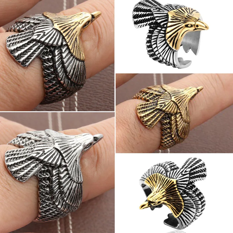 

Punk Flying Eagle Wing Animal Knight Opening Adjustable Ring for Male Party Wedding Engagement Cool Unique Vintage Jewelry