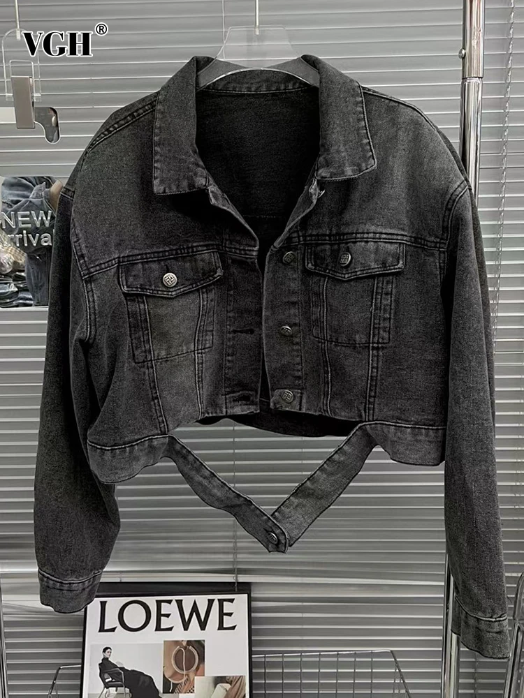 VGH Streetwear Denim Jackets For Women Lapel Long Sleeve Single Breasted Patchwork Pockets Coats Female Spring Clothing Fashion
VGH Streetwear Denim Jackets For Women Lapel Long Sleeve Single Breasted Patchwork Pockets Coats Female Spring Clothing Fashion