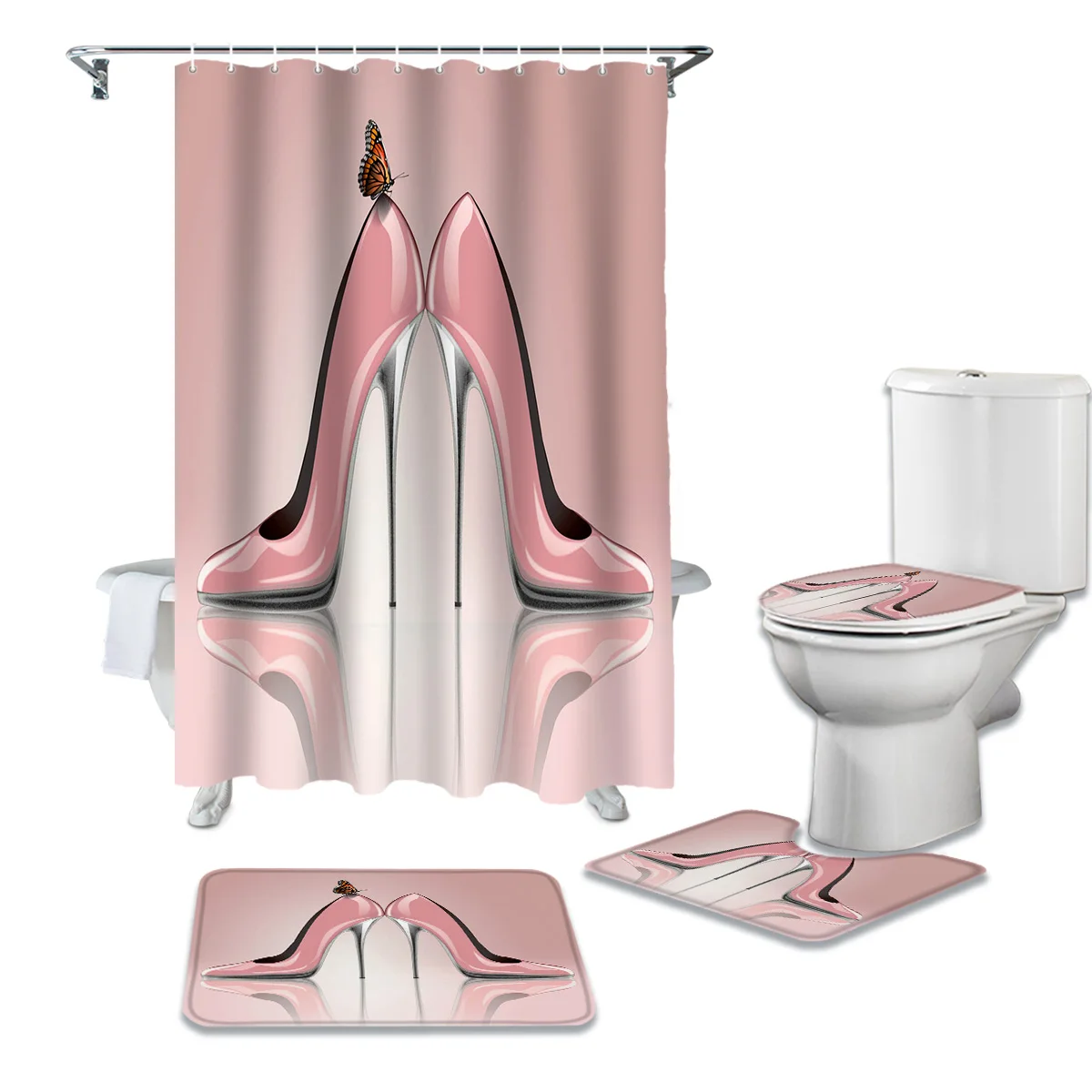 Набор занавесок для душа на высоком каблуке с принтом в виде Розовых Бабочек 
Набор занавесок для душа на высоком каблуке с принтом в виде Розовых Бабочек