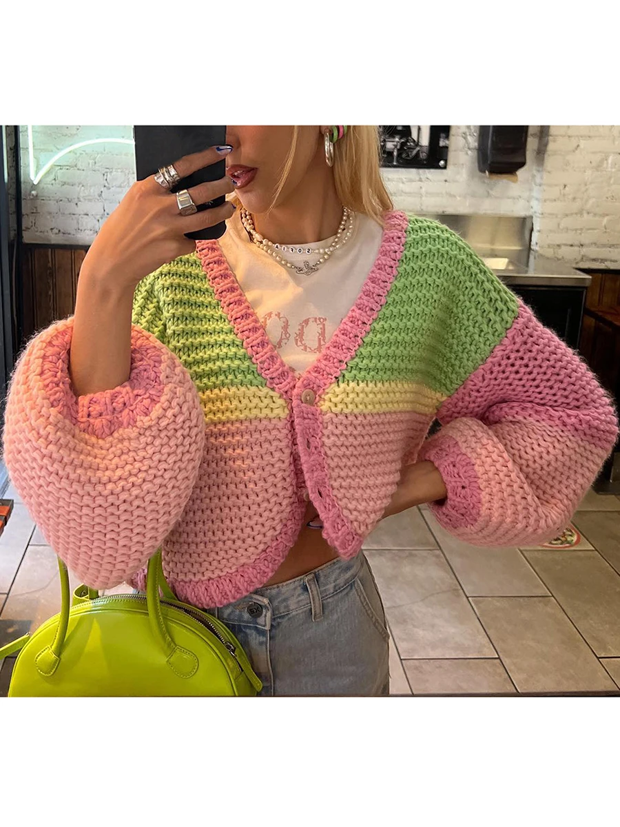 y2k Knitted Sweater Cardigan Contrast Color V Neck Long Puff Sleeve Button Up Coat Women 2000s Fairy Grunge Stripe Sweaters
y2k Knitted Sweater Cardigan Contrast Color V Neck Long Puff Sleeve Button Up Coat Women 2000s Fairy Grunge Stripe Sweaters