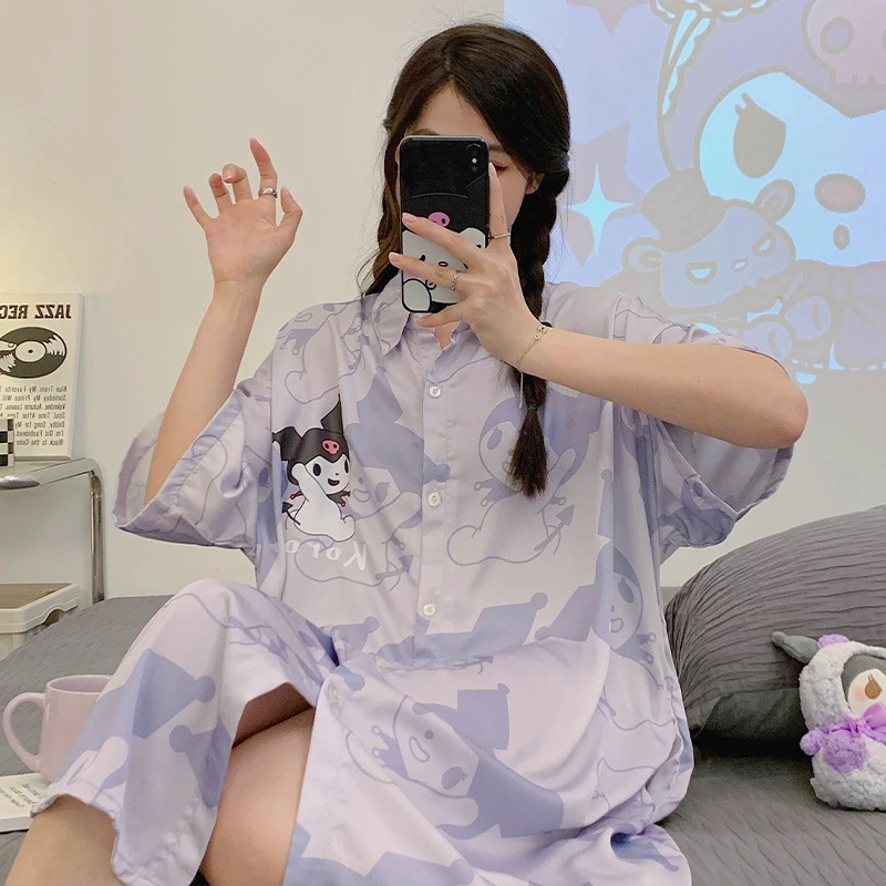Sanrio Kawaii Anime Kuromi Summer Nightdress Cute Cartoon Character Short Sleeved Home Clothes Pajama Sets Toys for Girl
Sanrio Kawaii Anime Kuromi Summer Nightdress Cute Cartoon Character Short Sleeved Home Clothes Pajama Sets Toys for Girl