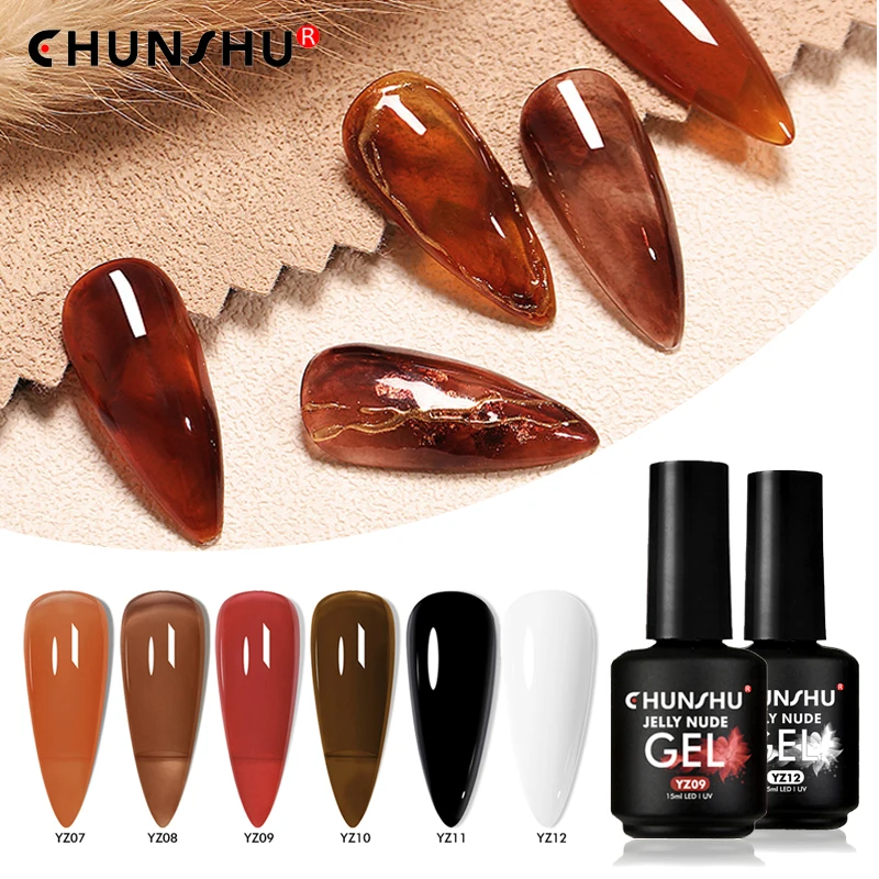 

CHUNSHU желе Янтарный Гель-лак для ногтей 15 мл прозрачный коричневый цвет гели для нейл-арта для ногтей Полупостоянный отмачиваемый УФ светодиодный Гель-лак