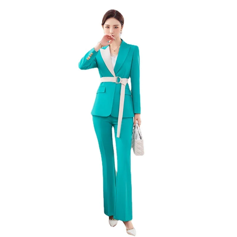 Lake Blue Belt Women Winter Suit Slim Temperament Long Sleeve Blazer and Flare Pants Office Ladies Fashion Business Work Wear
Lake Blue Belt Women Winter Suit Slim Temperament Long Sleeve Blazer and Flare Pants Office Ladies Fashion Business Work Wear