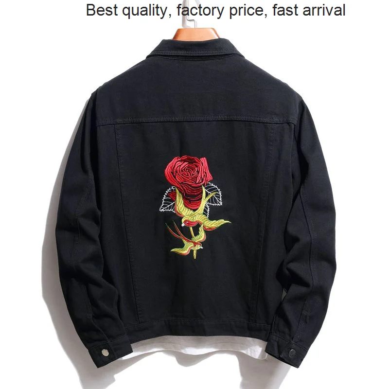 High quality luxury brand Men's Rose Flower Bird Embroidery Black Denim Jacket Trendy Jean Coat Fashion Stretch Loose Oversized
High quality luxury brand Men's Rose Flower Bird Embroidery Black Denim Jacket Trendy Jean Coat Fashion Stretch Loose Oversized