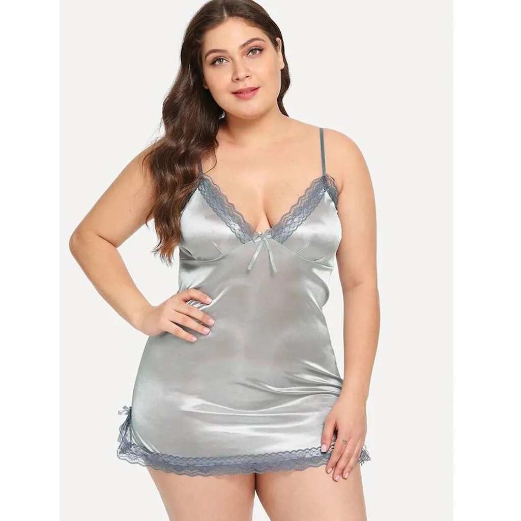 New Women'S Solid Color Satin Suspender Nightgown Women Sexy Plus Size Contrast Lace With Thong Nightdress Bowknot Lingerie
New Women'S Solid Color Satin Suspender Nightgown Women Sexy Plus Size Contrast Lace With Thong Nightdress Bowknot Lingerie