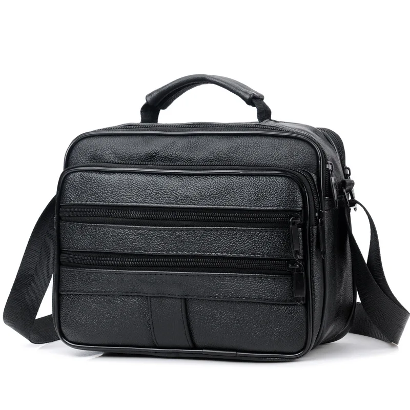 

Сумка-портфель мужская деловая на молнии, кожаный саквояж на плечо, мессенджер черного цвета, чемоданчик кросс-боди