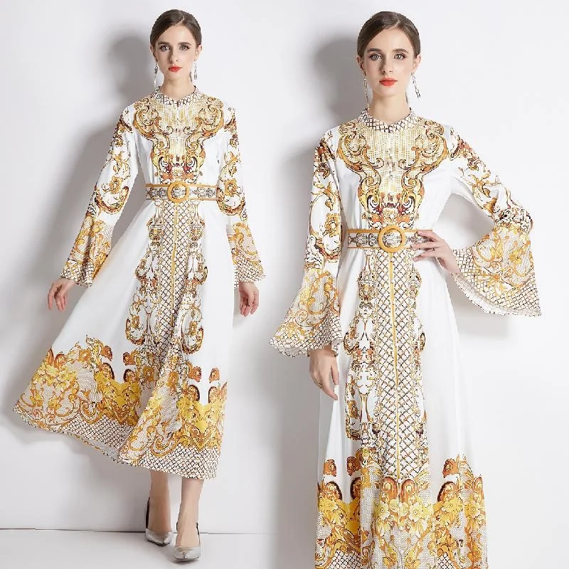 Class High Golden Yellow Color Special Floral Printed Women Autumn Dresses Elegant Retro Single Breasted Corest Robe With Belt
Class High Golden Yellow Color Special Floral Printed Women Autumn Dresses Elegant Retro Single Breasted Corest Robe With Belt