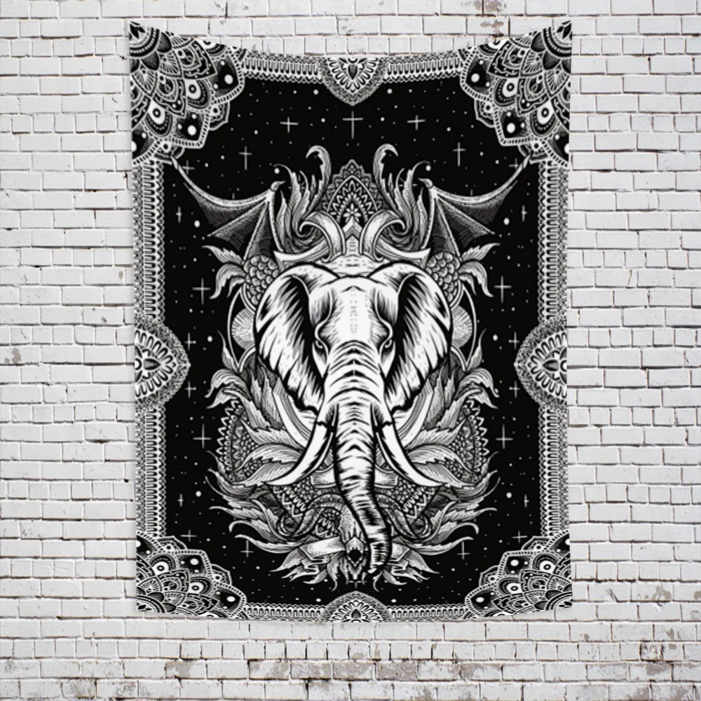 Black White Tarot Elephants Devil Wings Mandala Tapestry Bohemian Cattle Divination Wall Hanging Occult Home Background Cloth
Black White Tarot Elephants Devil Wings Mandala Tapestry Bohemian Cattle Divination Wall Hanging Occult Home Background Cloth